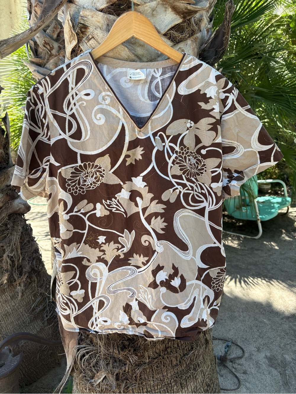 White Cross Brown and Cream Floral V-Neck Blouse